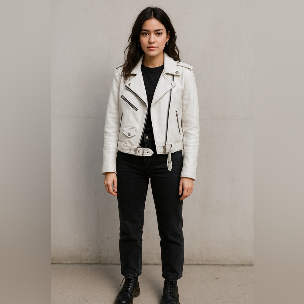 Understated Leather White Leather Moto‎ Jacket Sz. L